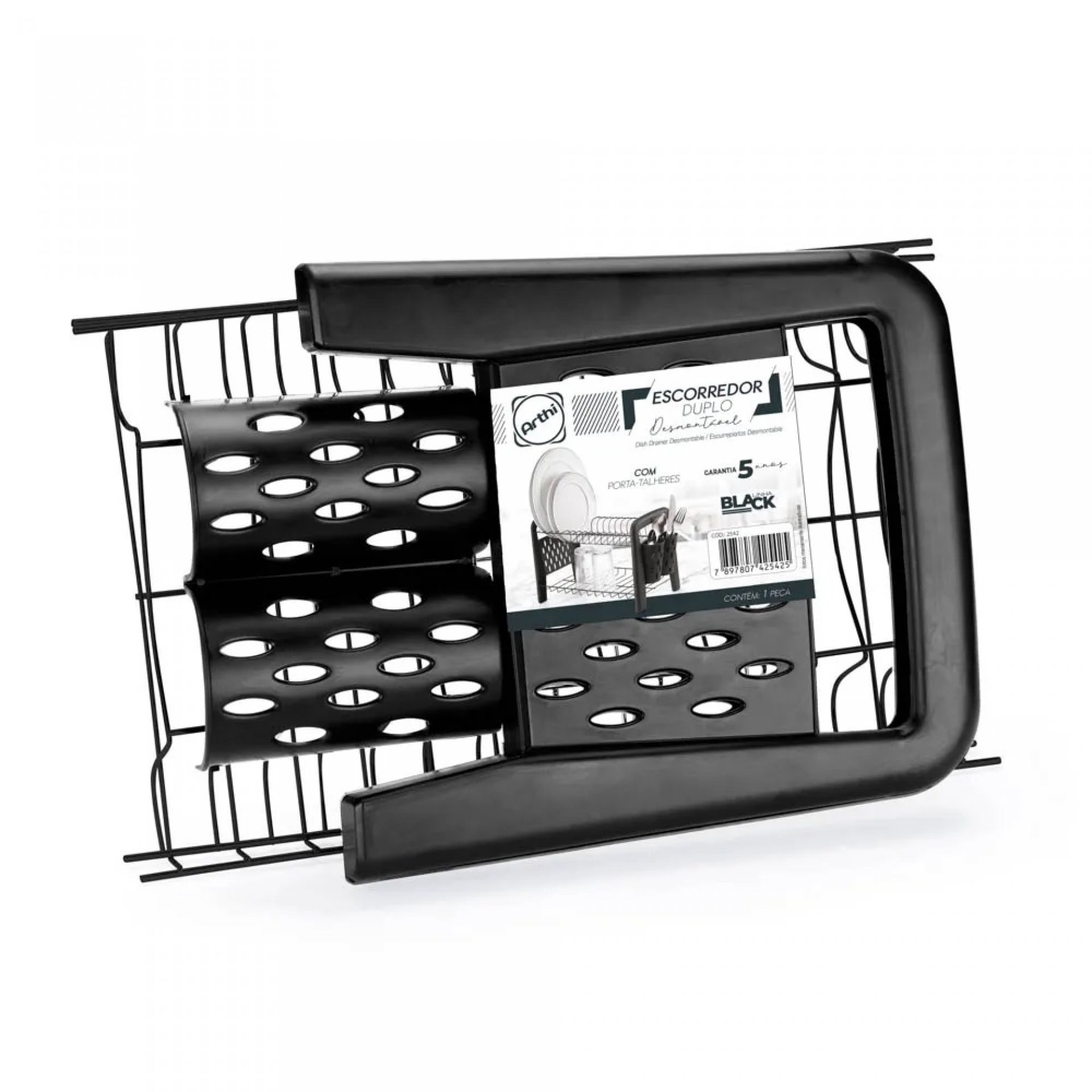 ESCURREPLATOS DESMONTABLE 2 NIVELES C/ PORTA CUBIERTOS  BLACK