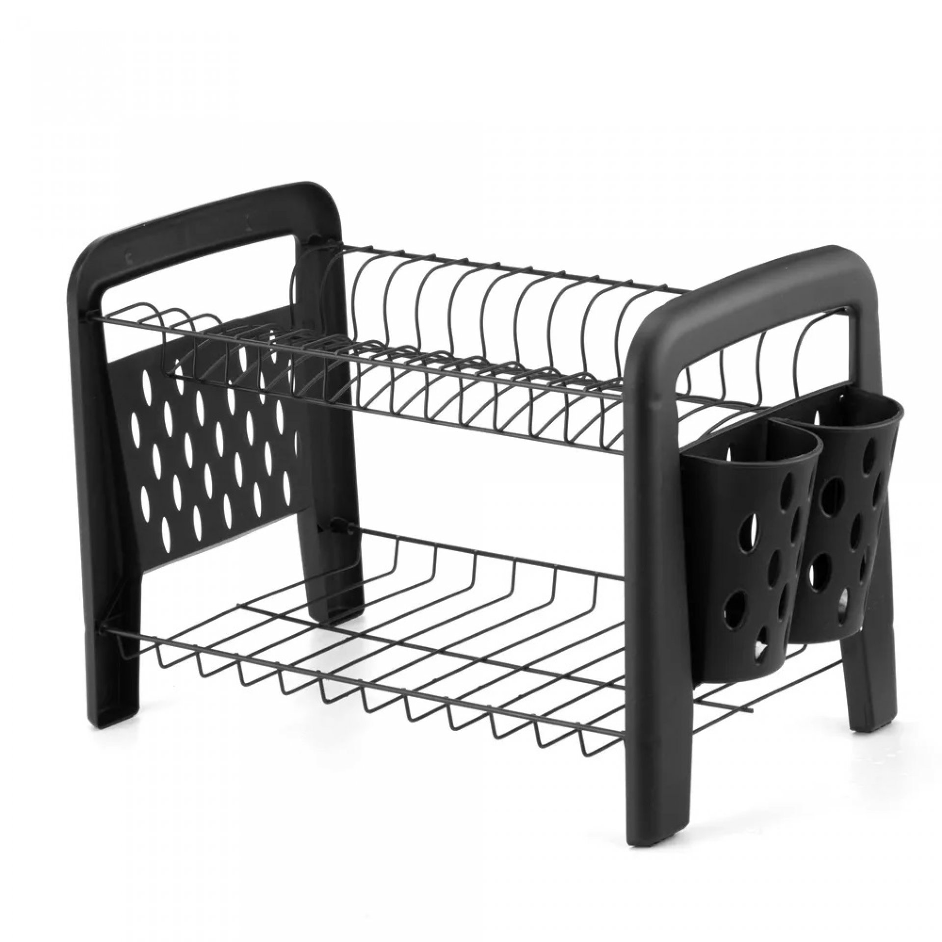 ESCURREPLATOS DESMONTABLE 2 NIVELES C/ PORTA CUBIERTOS  BLACK