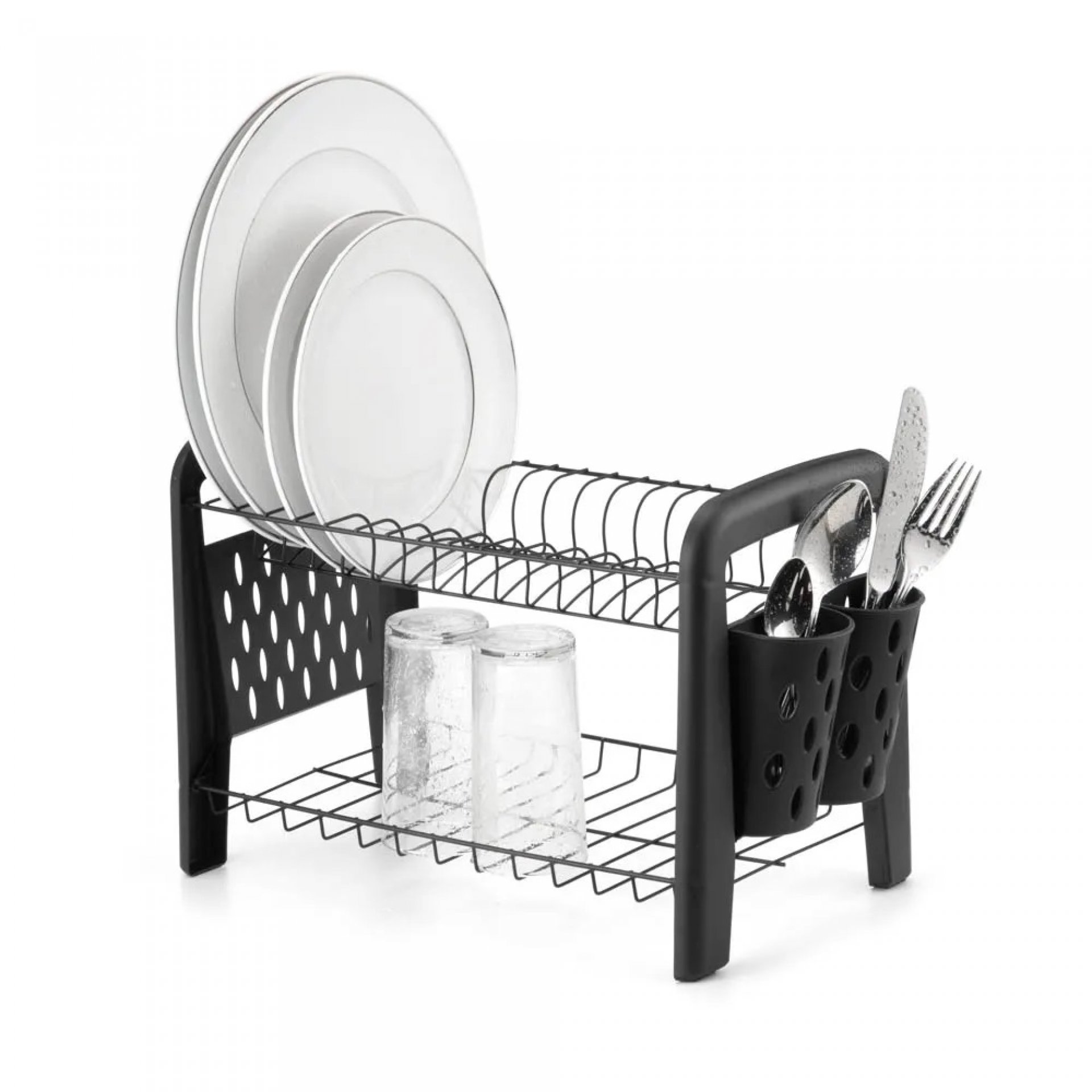 ESCURREPLATOS DESMONTABLE 2 NIVELES C/ PORTA CUBIERTOS  BLACK