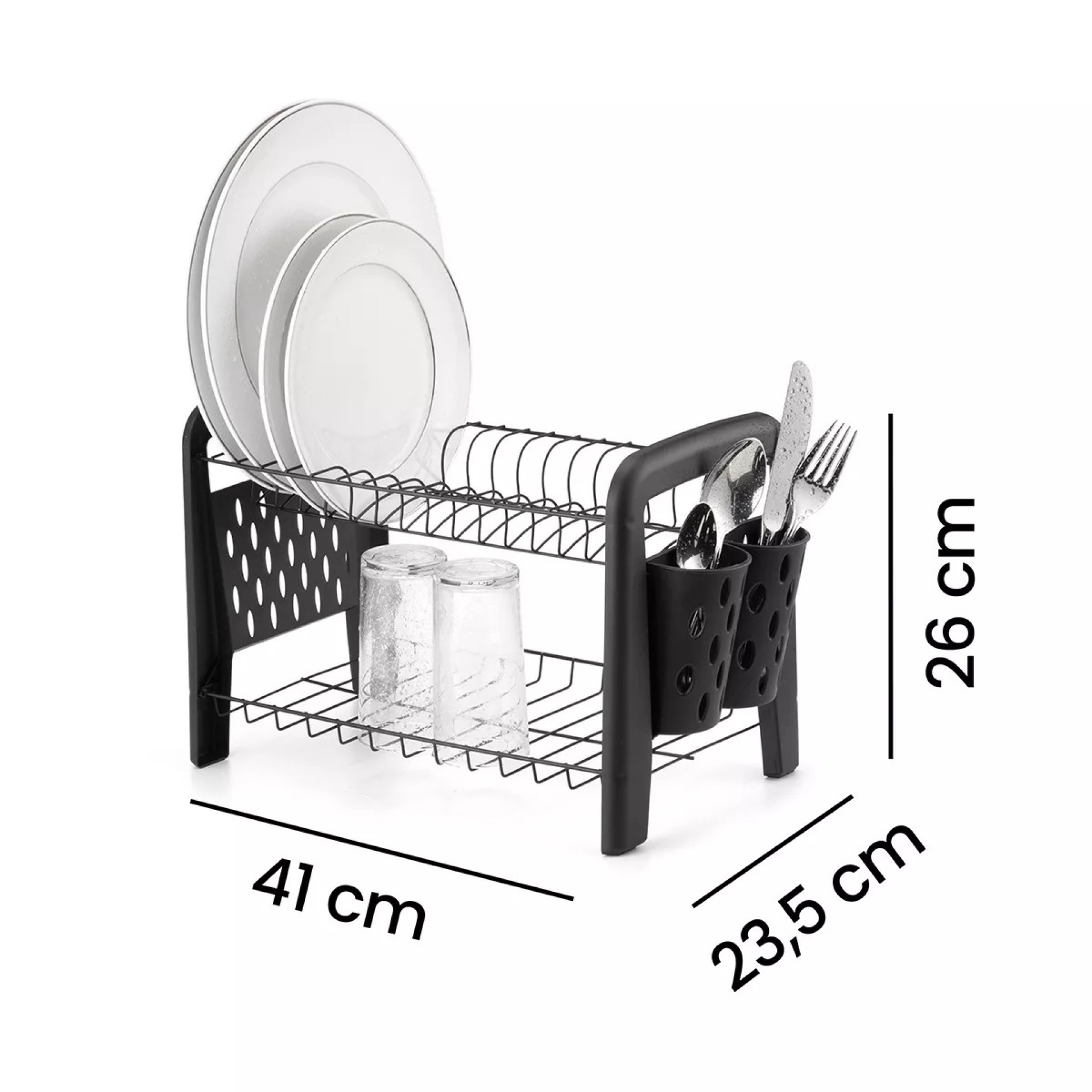 ESCURREPLATOS DESMONTABLE 2 NIVELES C/ PORTA CUBIERTOS  BLACK