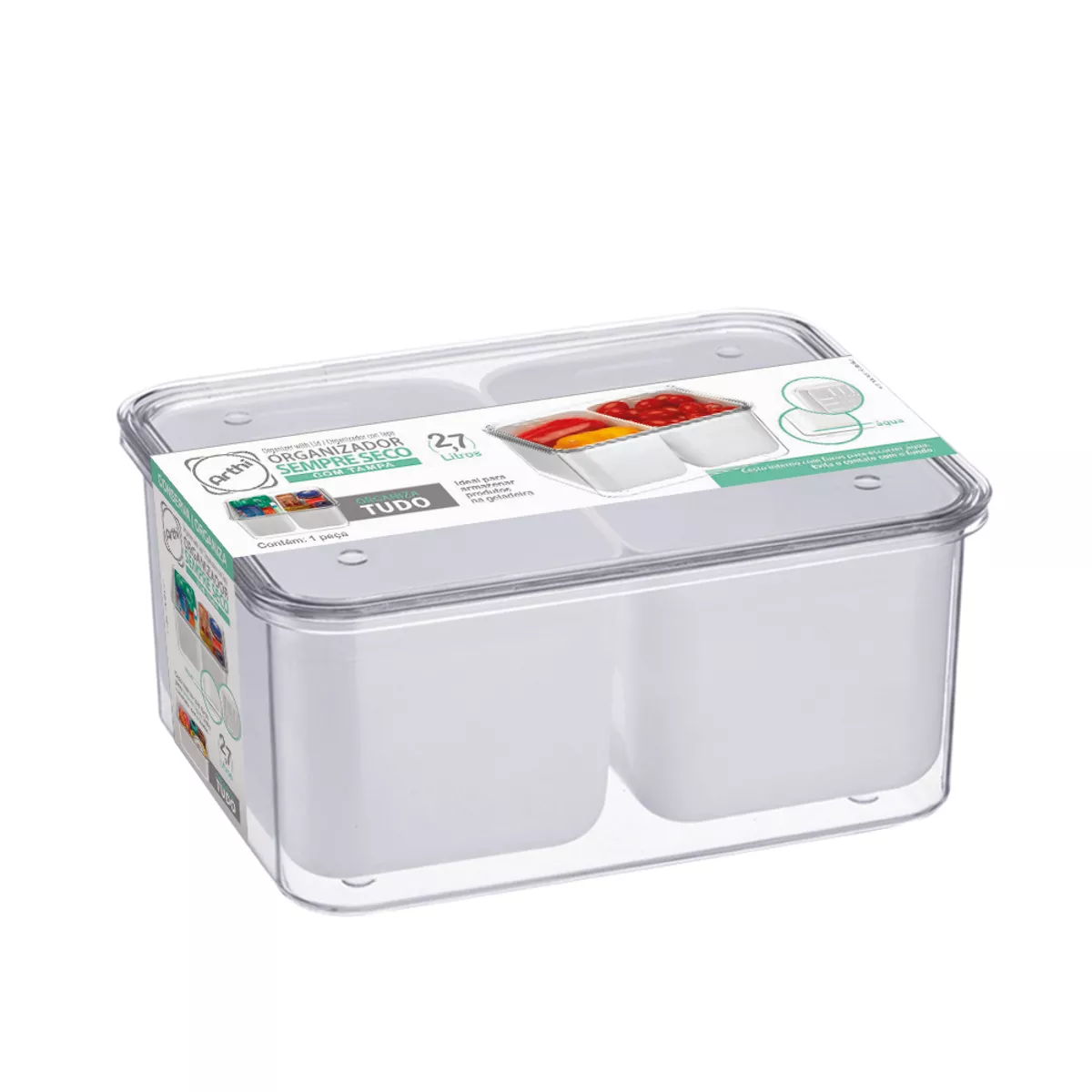 ORGANIZADOR + 2 CANASTOS CHICOS, APILABLE CON TAPA 2,7 LT