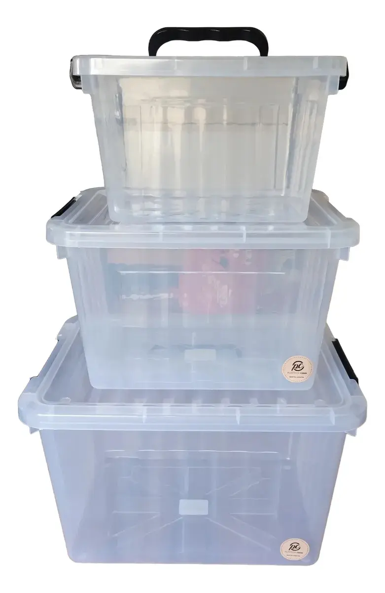 SET CAJA ORGANIZADORA TRANSPARENTE CON TRABA Y MANIJAS