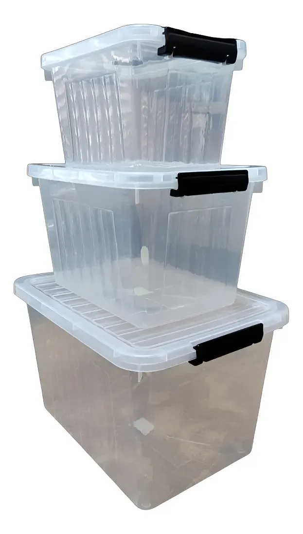 SET CAJA ORGANIZADORA TRANSPARENTE CON TRABA Y MANIJAS